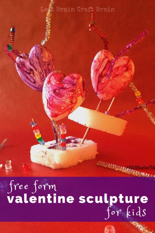 Help kids show their love with this free form Valentine sculpture. Styrofoam hearts, paint and decorative elements make for fun Valentine's Day process art.