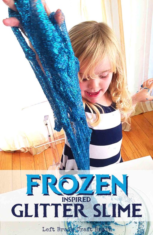 Enjoy some glittery, slippery, Elsa inspired fun with this easy to make Frozen glitter slime recipe.