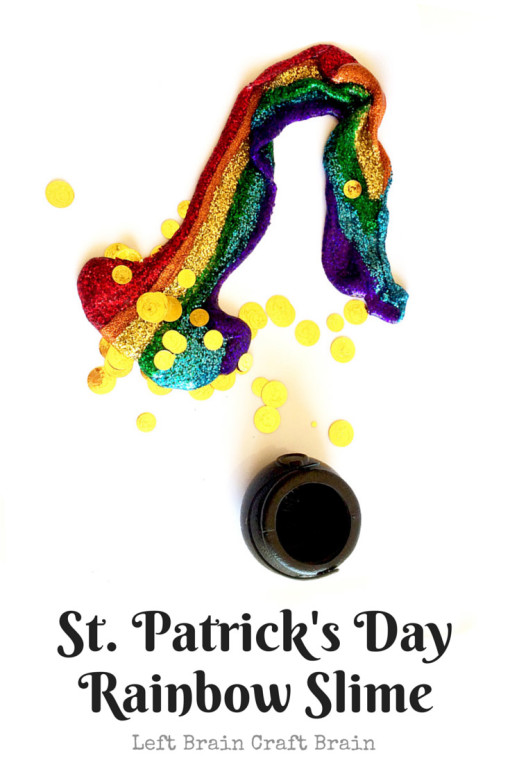 St. Patrick's Day Rainbow Slime makes for messy, glitter fun for the holiday. Don't let the leprechaun take the pot of gold at the end of the rainbow!