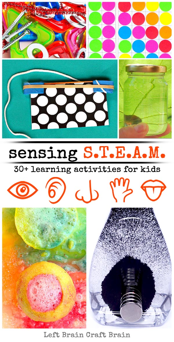 Kids can feed their senses while they play & learn with these awesome STEAM activities. 30+ Science, Technology, Engineering, Art & Math projects!