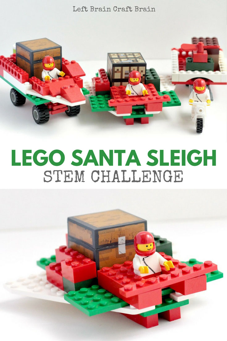 Challenge the kids to a LEGO Santa sleigh building game. Who can build the best sled for Santa? It's a great Christmas themed STEM activity.