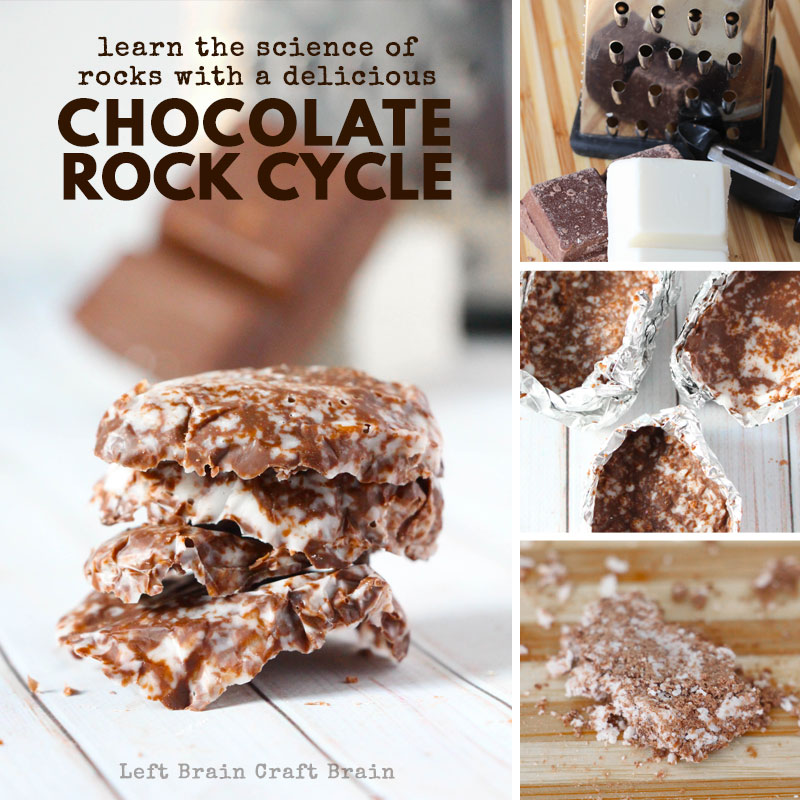 Learn about sedimentary, igneous, and metamorphic types of rocks with this delicious rock cycle made of chocolate rocks. Includes a printable rock cycle diagram perfect for classrooms and homeschool too.