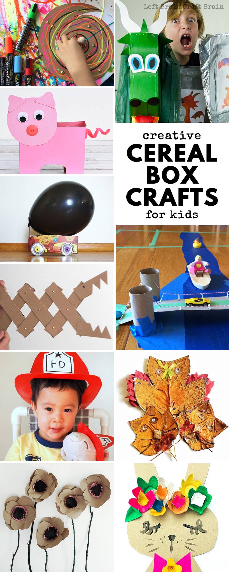 Gather up all those empty cereal boxes! Here's a mega list of 30+ Super Creative Cereal Box Crafts for Kids. Inside this creative list, you'll find cereal box cars, flowers, pretend play props, art projects and tools, cereal box animals, and more. Even a few life hacks, too. Cereal box projects are fun and inexpensive!