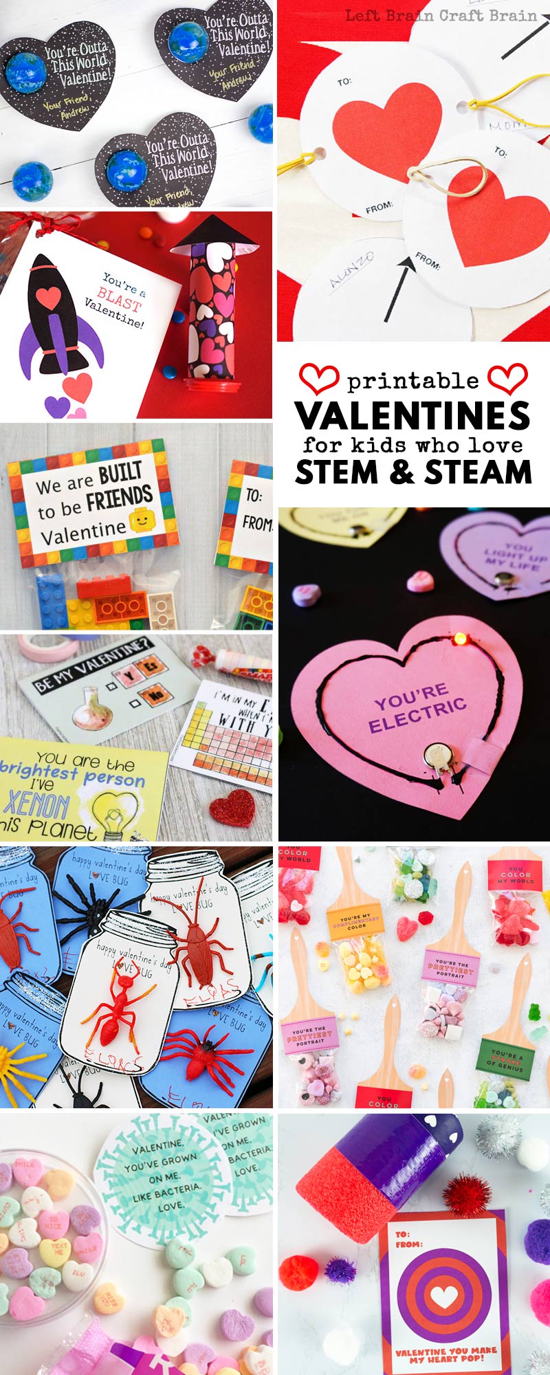 Show your love for STEM and STEAM (science, technology, engineering, art, and math) with these cool (and free) printable Valentine cards. Printable Valentines make celebrating Valentine's Day super easy and fun.