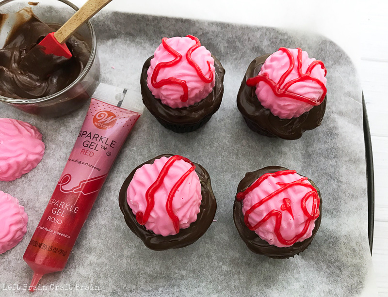 drizzle the brains with red gel icing