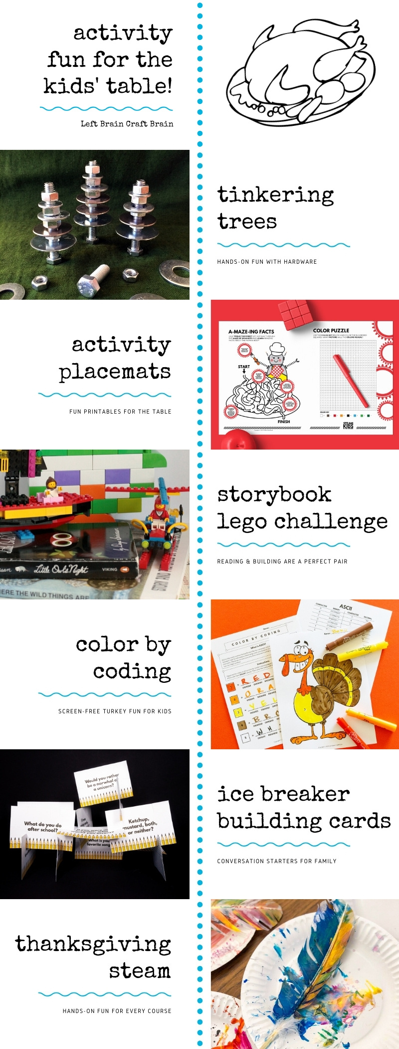 Looking for some fun stuff to do at the kids' table for the holidays? Add some STEAM (science, technology, engineering, art, and math) and make it more interesting! These easy hands-on activities and fun printables will add something unique for the kids this year.