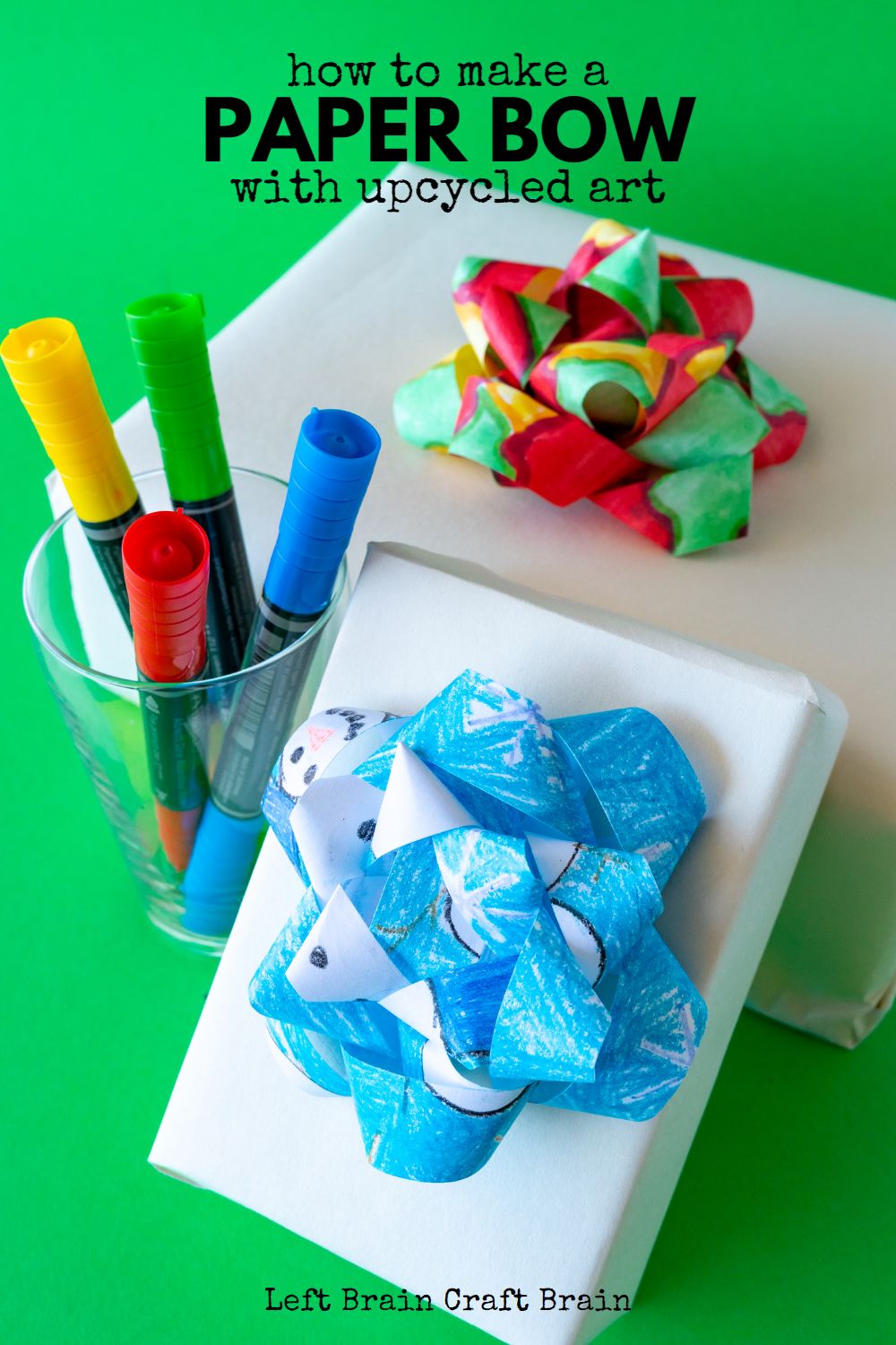 Learn how to make a gorgeous DIY paper bow with you're child's art. It's a perfect way to make a gift extra special.